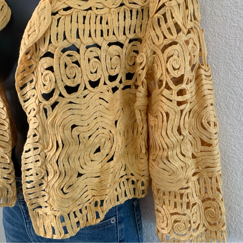 Josie Natori Jacket Size Medium Analyn Soutache Sunshine Yellow Elegant Delicate - Picture 3 of 9